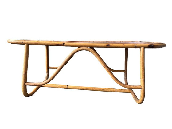Image 1 of Vintage Bamboo Coffee Table with Black Plastic Top