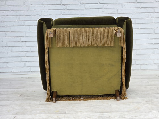 Image 1 of 1970s Danish Lounge Chair, High, Furniture Velour, Ash Wood Legs