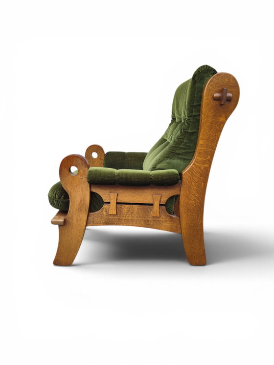 Image 1 of Pair of brutalist oak armchairs 