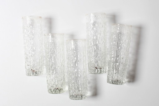 Set di 5 bicchieri vintage con motivo a corteccia / Servizio da tavola in vetro pressato di metà secolo / Italia / Anni '80
