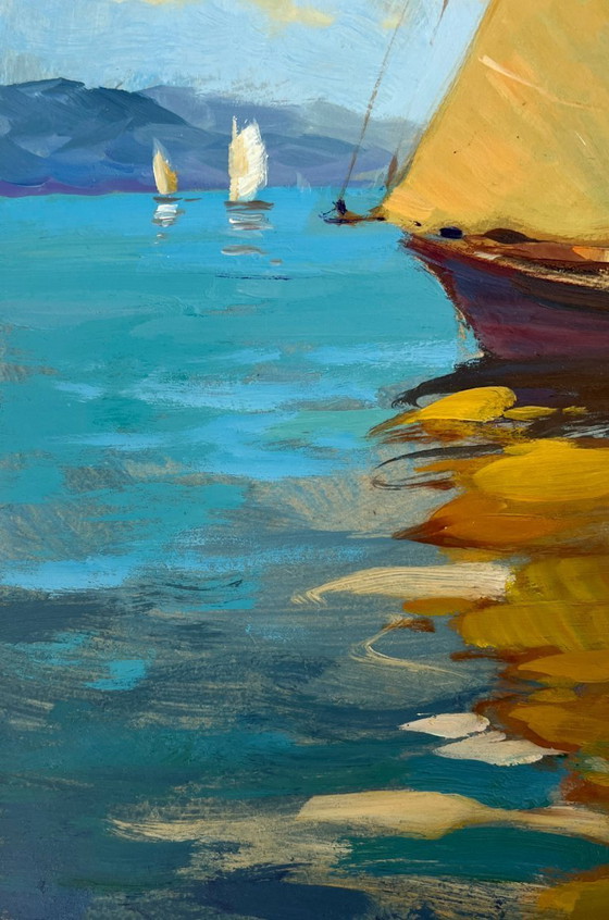 Image 1 of Original Oil Painting Summer Sea Landscape Towards the wind