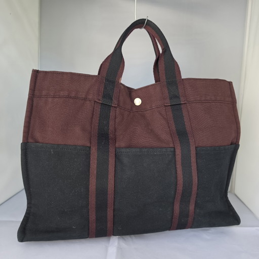 Hermès Fourre Tout MM Vintage Canvas – Bordeaux/Schwarz – tote tassen, Denim