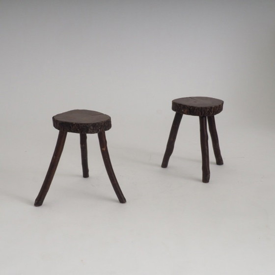 Set of 2 Rustic Hand-Crafted Wooden Stools (photo 3 of 19)