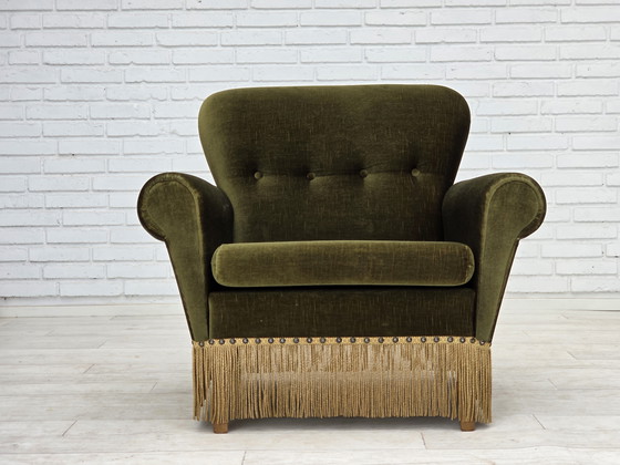 Image 1 of 1970s Danish Lounge Chair, Low, Furniture Velour, Ash Wood Legs