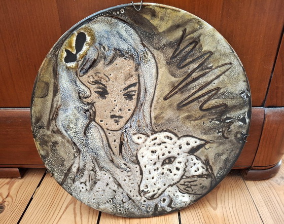 Image 1 of Grande piatto decorativo firmato Marius Bessonne a Vallauris, circa 1955-1960, pezzo unico.