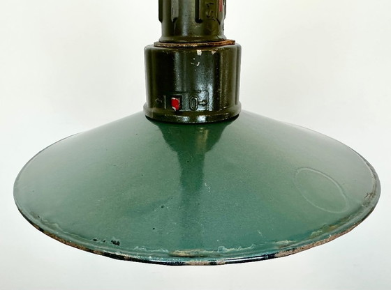 Image 1 of Industrial Petrol Enamel Military Pendant Lamp with Cast Aluminium Top, 1960s