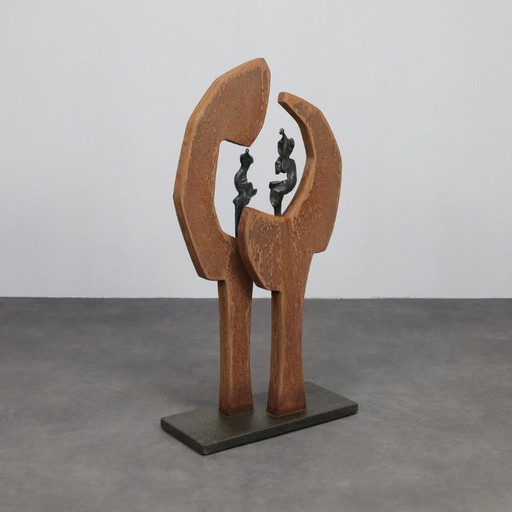Contemporary Stone & Metal Sculpture with Bronze Figures