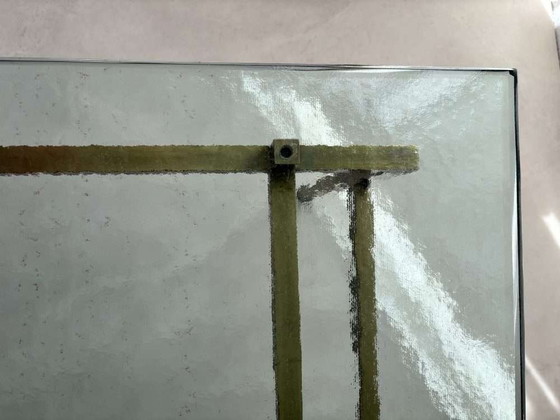 Image 1 of Table basse suédoise en laiton avec plateau en verre marbré, années 1960