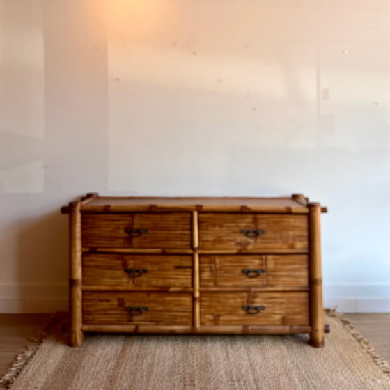 Commode en bambou Buffet bas Mid Century Vintage (photo 2 of 9)