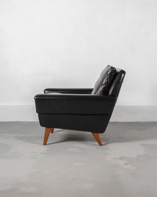 Danish Armchair Made Of Teak And Black Leather