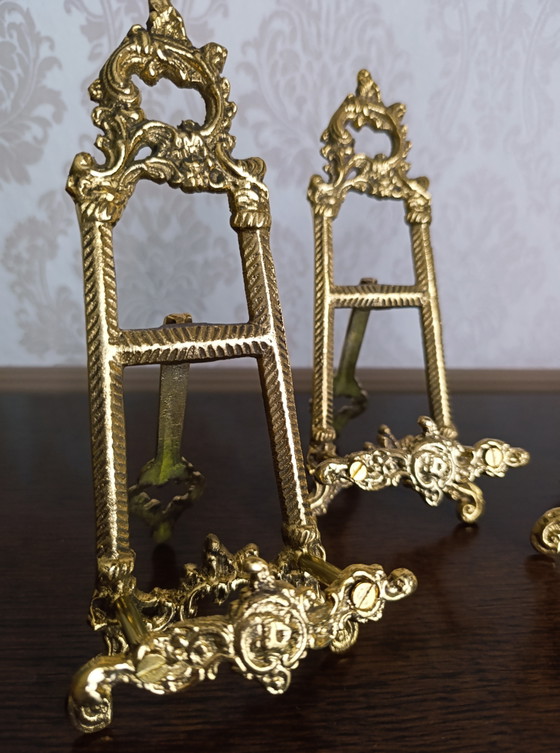 Set van 3 vintage, sierlijke messing displaystandaards – Decoratieve objecten, Brass (photo 12 of 12)