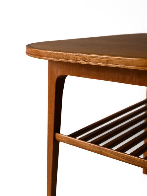 Image 1 of 1960s Scandinavian oak coffee table with slatted shelf