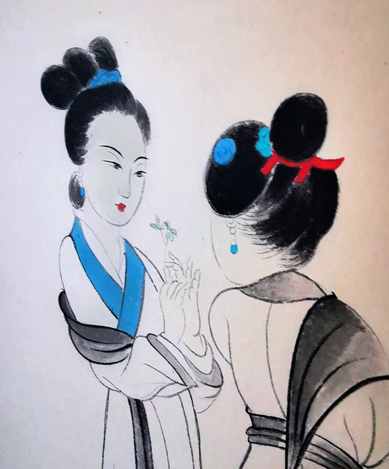 Image 1 of Chinese/Tibetan paper roll "Two Ladies" Chang Dai Chien