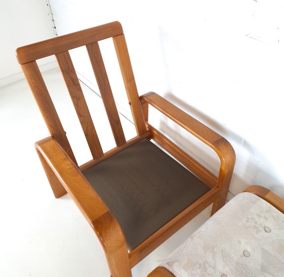 Vintage Teak Armchair With Ottoman Danish Design 70s – Textile, Wood (photo 10 of 10)