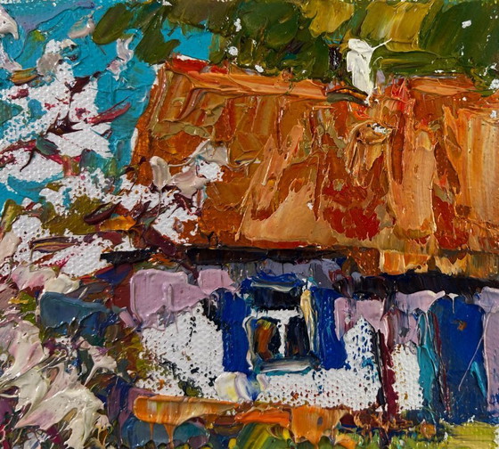 Image 1 of Original Oil Painting Spring Village Landscape Bright day bringing hope and warm