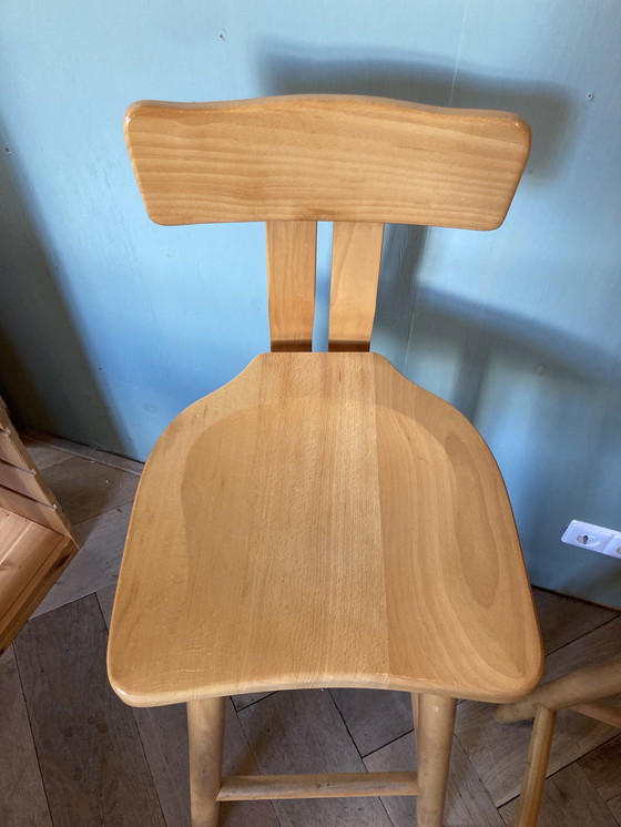 Image 1 of Set van twee vintage brutalist design beukenhout barkrukken 