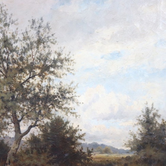 Image 1 of Dipinto ad olio su tela, Paesaggio fluviale, firmato J Paulman, fine XIX secolo.