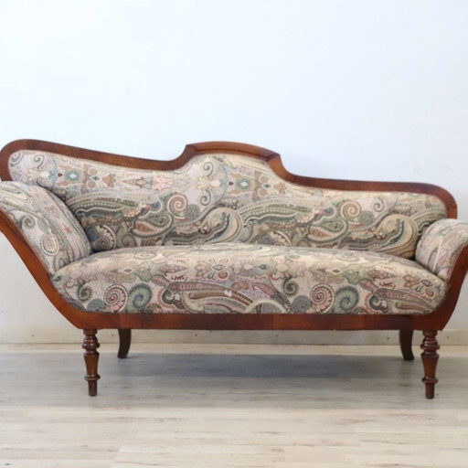 Antieke kleine sofa of chaise longue van walnoothout, Italië, 19e eeuw