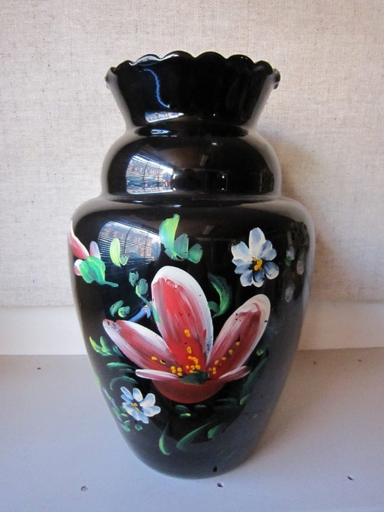Image 1 of Vaso in vetro nero dipinto a mano - Booms Glass