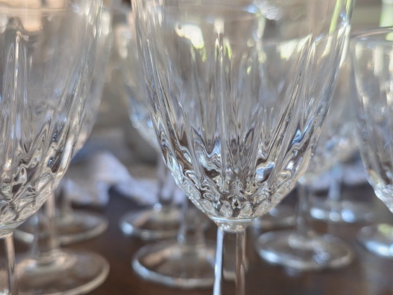 Image 1 of 18-piece set of original crystal glasses from the renowned French quality brand Cristal d'Arques, model Longchamp.