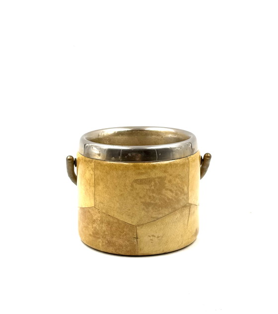 Image 1 of Mid-Century Cream Parchment Ice Bucket, Aldo Tura Italy 1950s