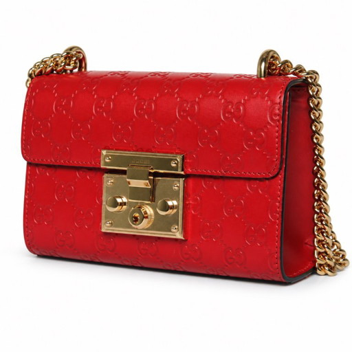 Gucci, GG Printed Padlock Bag aus rotem Leder