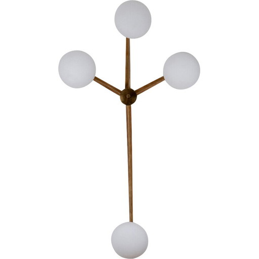 Vintage brass and opaline wall lamp by Angelo Lelli for Arredoluce