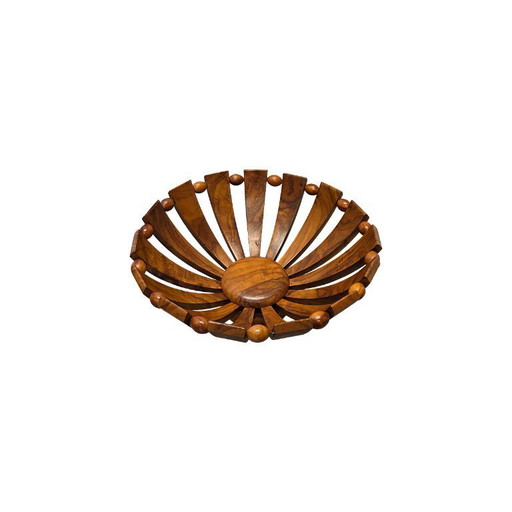 Vintage French olive wood fruit bowl, 1970s