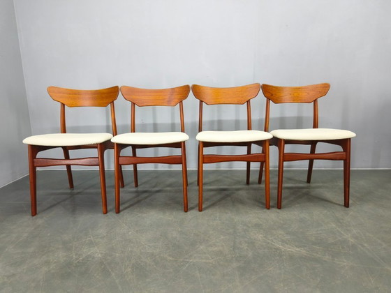 Image 1 of Set van 4 Deense teakhouten eetkamerstoelen van Schionning & Elgaard, jaren 60.