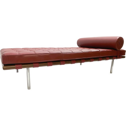 Divano letto vintage Barcelona in pelle bordeaux di Ludwig Mies van der Rohe per Knoll, anni '90