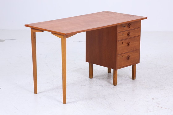 Image 1 of Vintage teak desk from the 60s | Mid - Century drawers work desk office desk table retro wood #07-70
