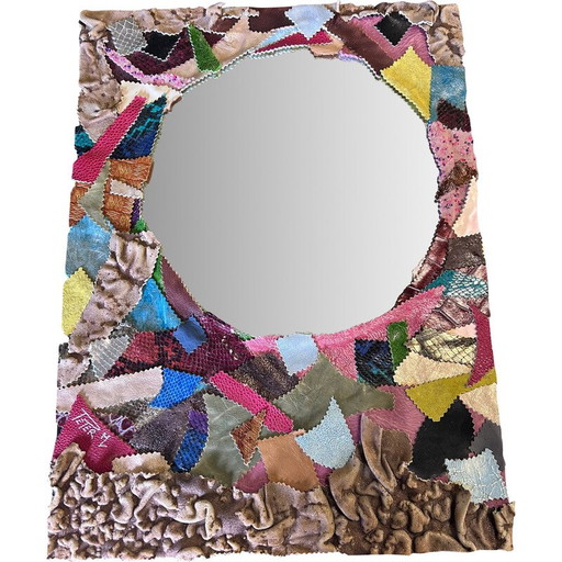Vintage lederen patchwork spiegel van Peter M