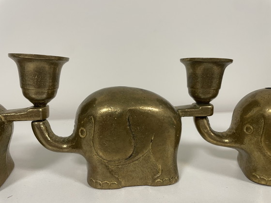 Image 1 of prachtige set 5 vintage messing olifantenkaarsenhouders, Duitsland door Haku in de jaren 60