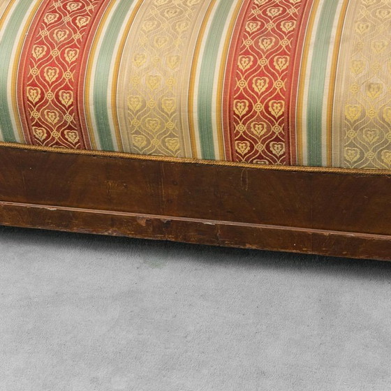 Image 1 of 3 SEATER VINTAGE WOODEN SOFA WITH STRIPED FABRIC FROM THE 50S, CLASSIC AND ELEGANT