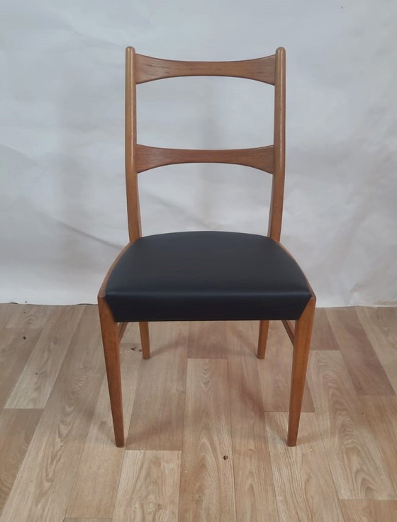 Image 1 of Vintage Danish teak chair - black leatherette seat (60's)