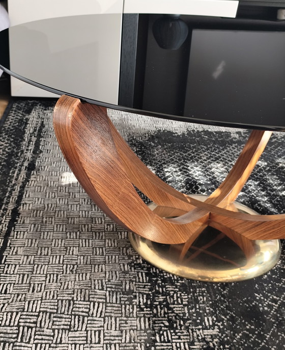 Image 1 of Mid-Century Couchtisch von Wilhelm Renz im Art-Déco-Stil – Glas, Massivholz & Messing