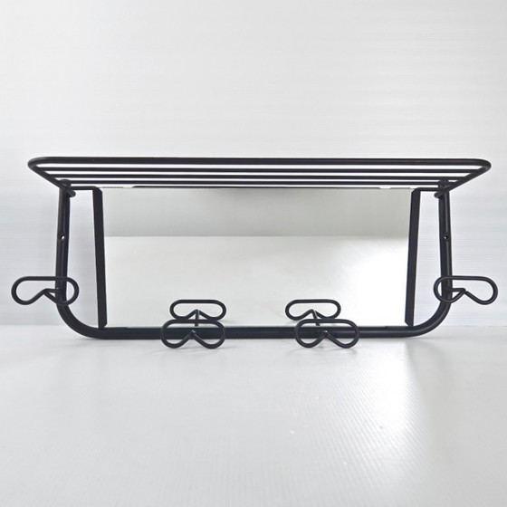 Image 1 of Vintage 1950s Rockabilly Wall-Mounted Coat Rack with Mirror, Black Lacquered Metal