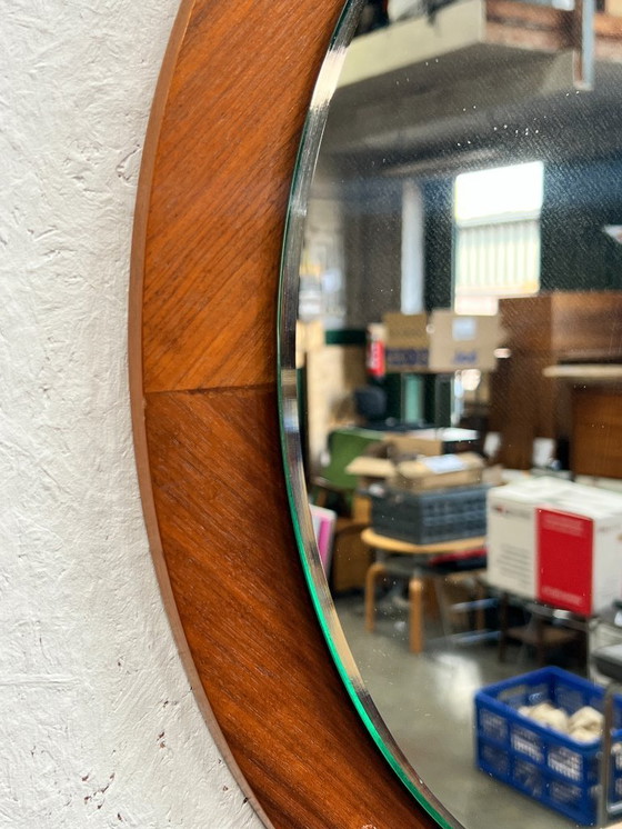 Image 1 of Vintage Round Mirror, Germany 1970's, Teak Veneer.