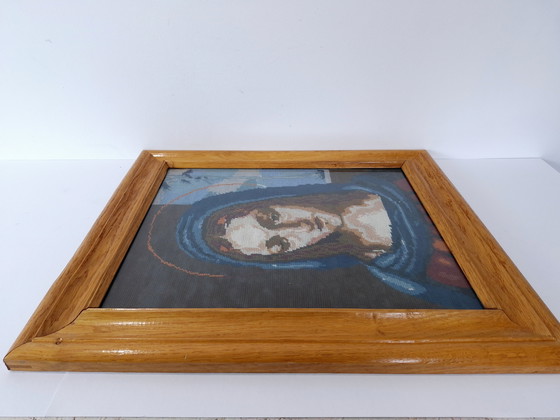 Image 1 of Ricamo a punto croce vintage fatto a mano, arazzo da parete in gobelin, Vergine Maria, Signora di Lourdes, icone cattoliche, cor