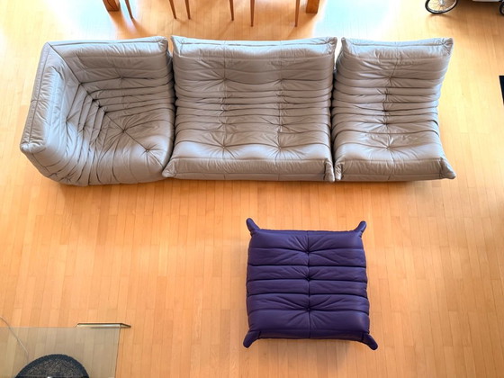 Canapé d'origine Ligne Roset en cuir Togo — Ensemble 4 pièces — Diva Lin/Indigo — avec documentation (photo 15 of 15)