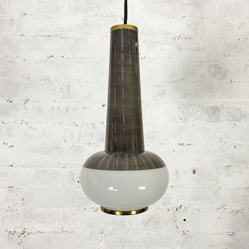 Plafonnier Mid Century en verre gravé