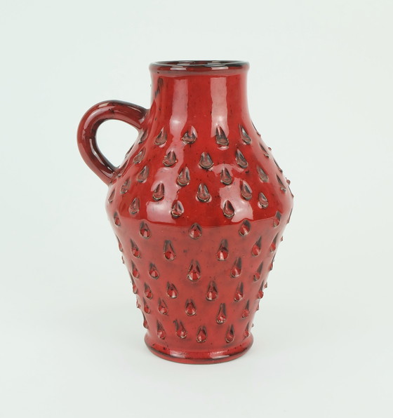 Image 1 of Italian Mid Century Vase Fratelli Fanciullacci Strawberry Sgraffito Decor 1960S 1970S