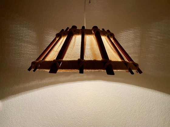 Image 1 of Suspension en bois et jute, style scandinave vintage, années 1960