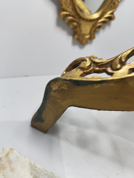 Beautiful Vintage Baroque Neck Set - Crested Mirror & Wall Console – Stone, Wood (photo 10 of 15)
