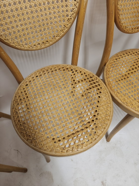 Set Van 4 Vintage Thonet Caféstoelen – ZPM Radomsko – Eetkamerstoelen, Rattan, Wood (photo 8 of 8)