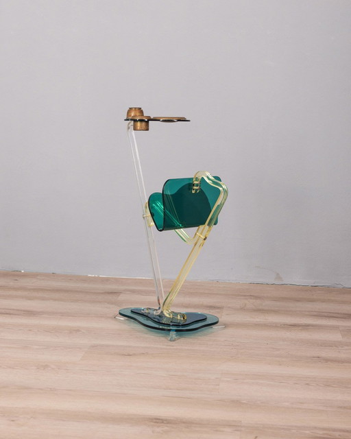 Floor Magazine Rack with Ashtray Vintage 80s Design Ambrosio Milano