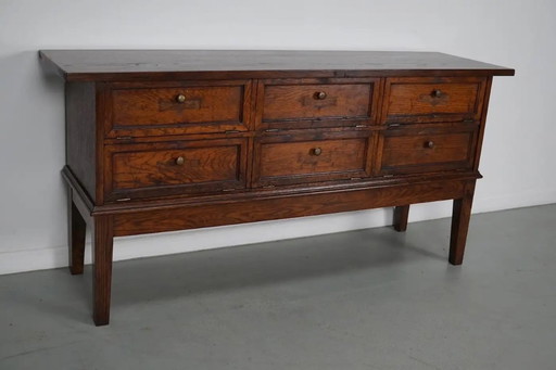 Antiguo armario de farmacia/archivador francés de roble con puertas abatibles, principios del siglo XX