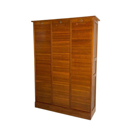 Eichen-Rolladenschrank mit 3 Türen, 180 cm hoch, 50er Jahre