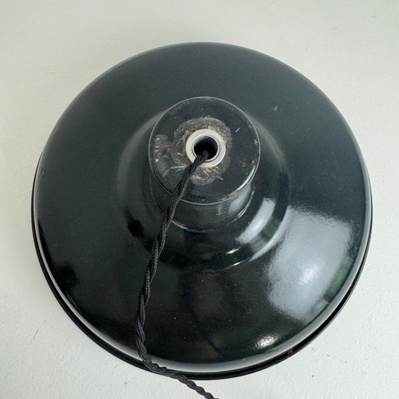 Image 1 of PAIR OF ANTIQUE ENAMELED INDUSTRIAL WORKSHOP PENDANTS