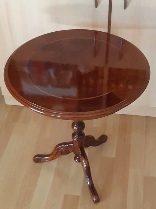 Elegante Inleg Zuil Bijzettafel – Handgepolijst met Schellak